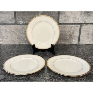 3 Vintage Noritake Ivory China “Linton” 6 3/8” Bread Plates Gold Trim #7552